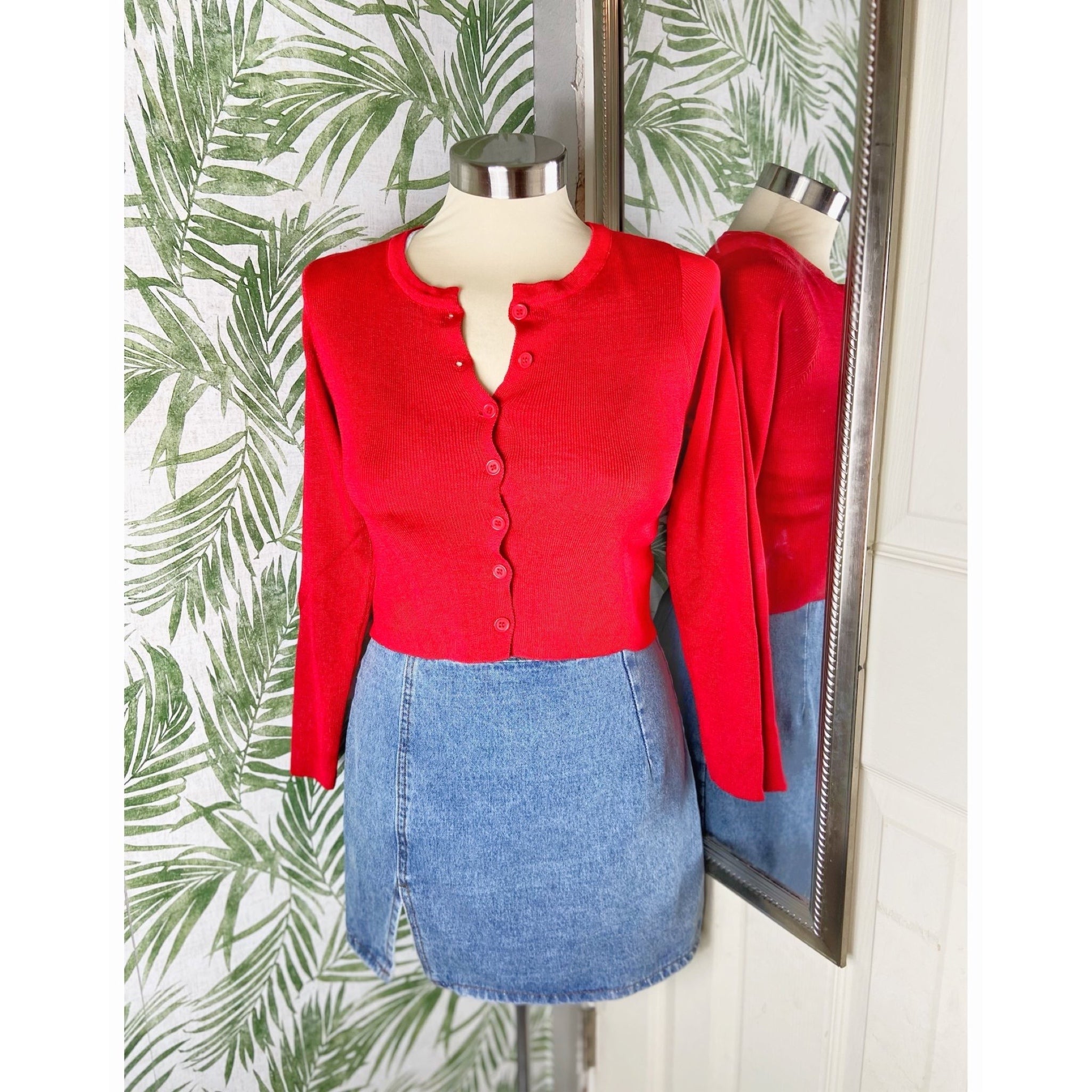 Cherry Kiss Red Button Up Cardigan FASHION COUTURE